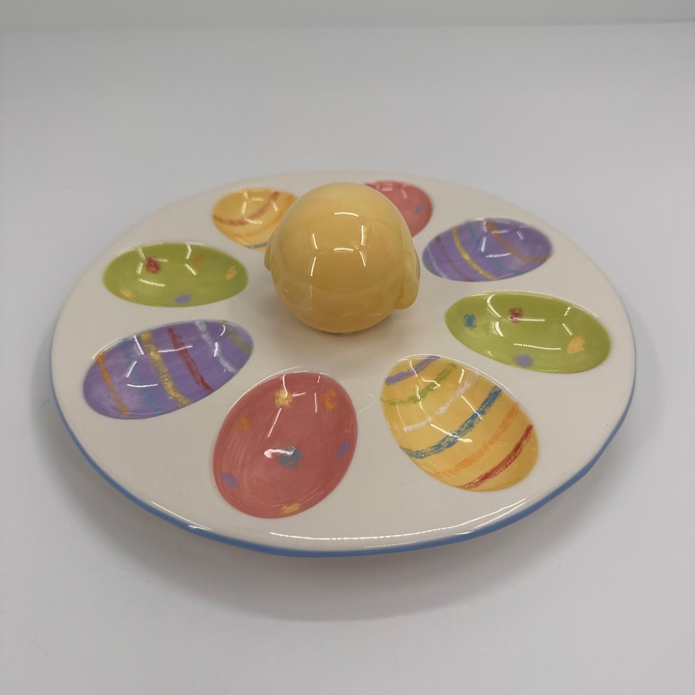 Blossoms &‎ Blooms Easter Chick Ceramic Deviled Egg Platter Pastel 8" 08ESTR120 - Picture 5 of 9